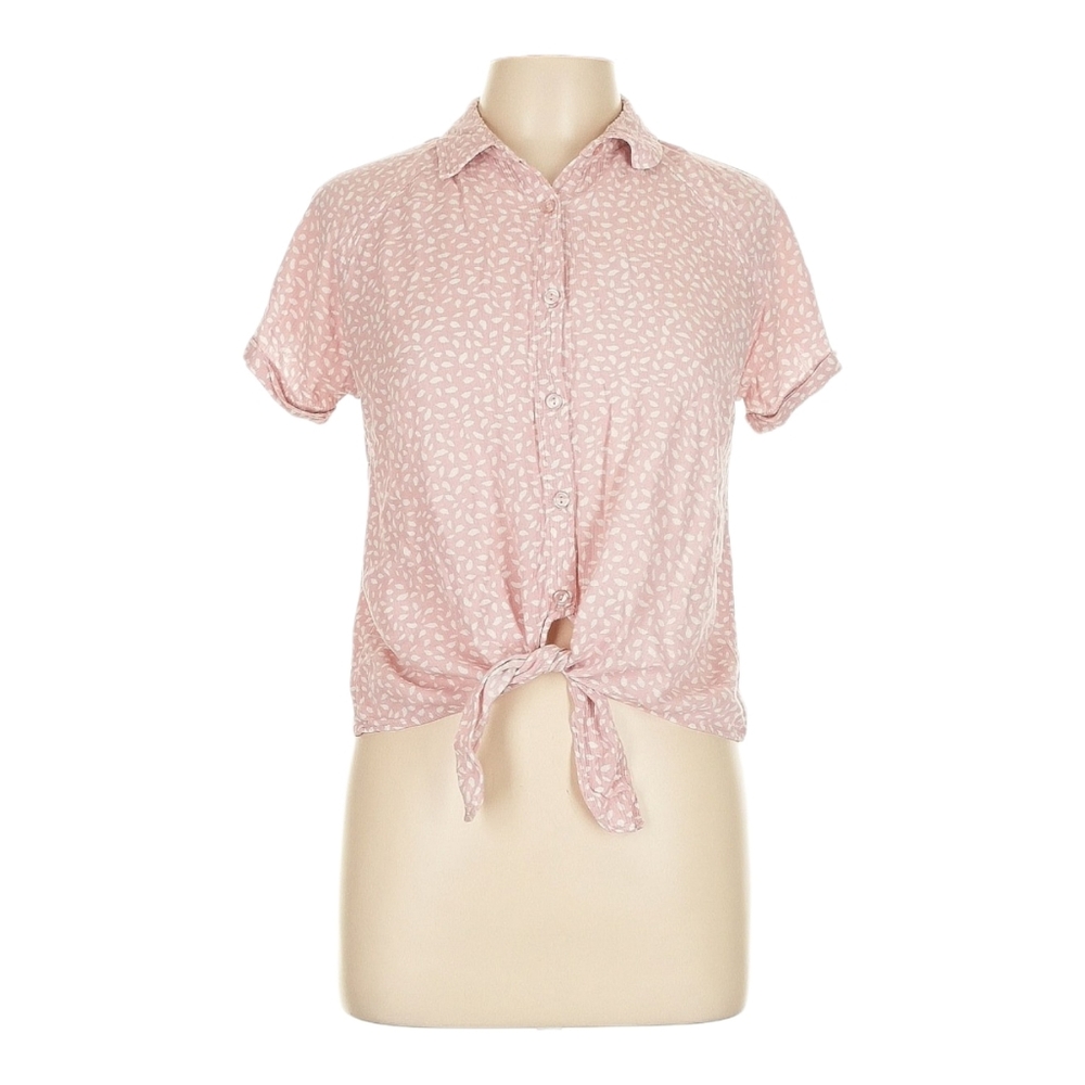 Pink Rose Womens Large Pink Knot  Front Button Up Blouse